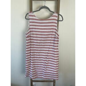 BeachLunchLounge Linen Striped Red White Shift Mini Dress | Womens M